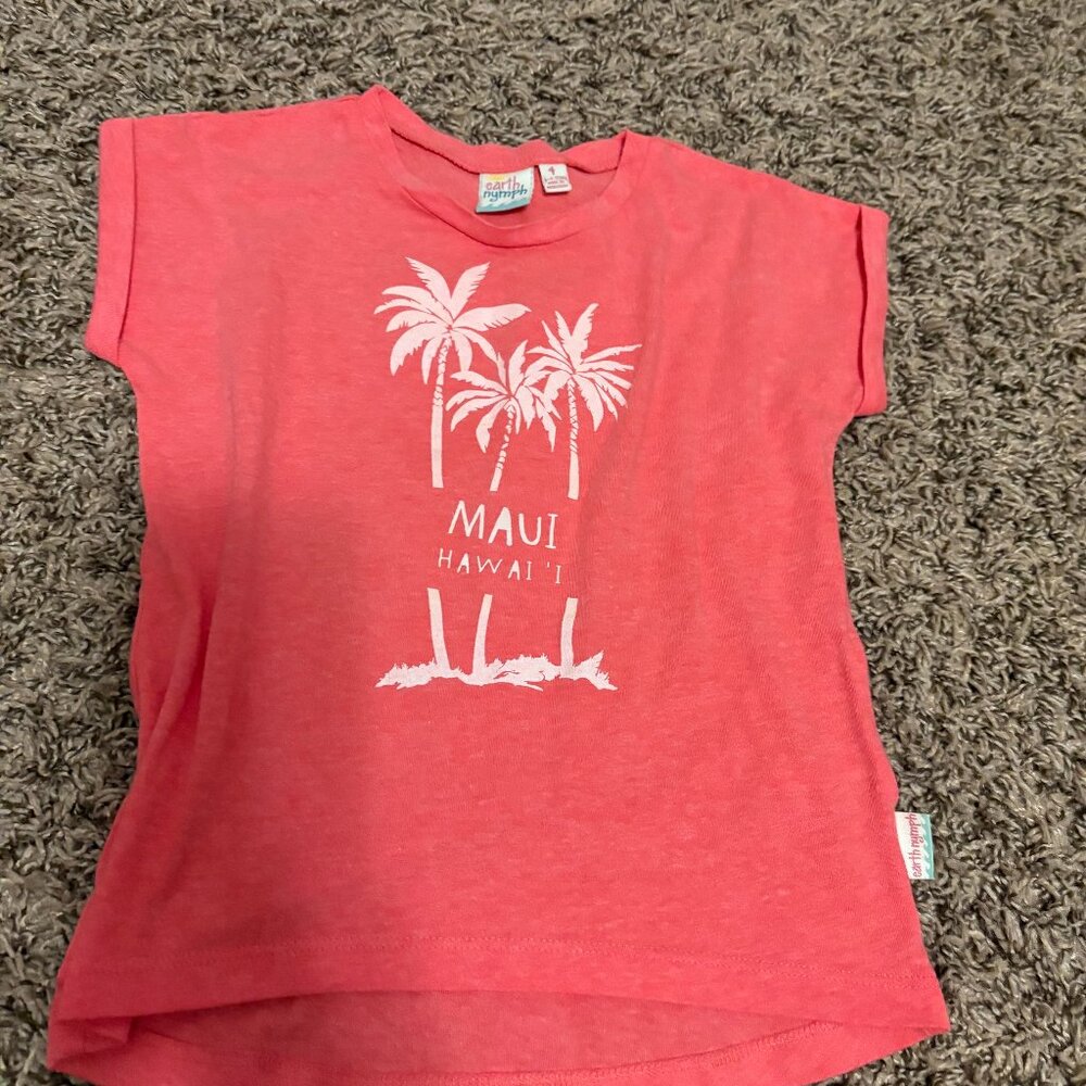 Maui Hawaii Souvenir  T Shirt 3-4 Years Pink Palm Trees Short Sleeve Earth Nymph